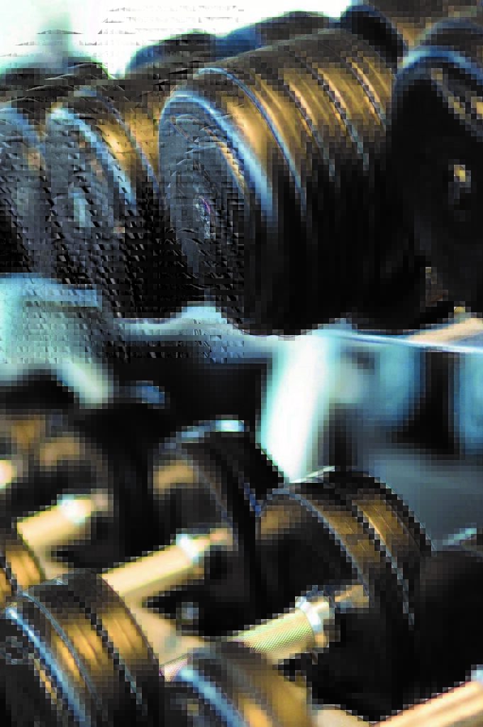 Dumbells on a rack